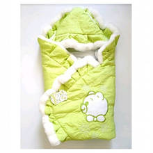 Конверт на виписку 2-ка МІШКА+кутик кулір (плащовка хутро) на липучці салат.ТМ МАЛЕНЬКЕ СОНЕЧКО