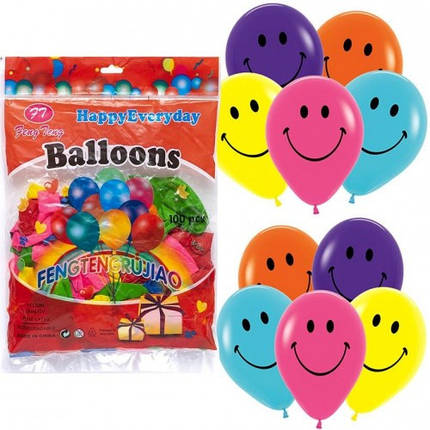 Повітряні кульки Смайл діаметр кульки 20см 100 штук в упаковці 11-92 Ціна упаковки, фото 1