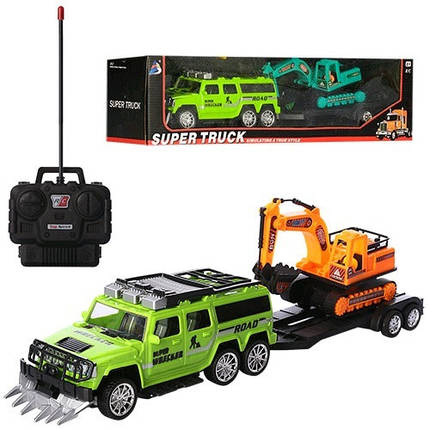 Пошкод.Упаковка Джип на радіокер MK757-13 з причепом(екскаватор-рухомі деталі) 50 5см на бат, фото 1