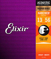 Струны Elixir 16102 NANOWEB Phosphor Bronze 13-56 Medium