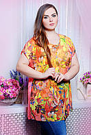 Річна блуза вільного крою з комбінації атласної тканини на спинці і кольоровий сітки великого розміру 52-62