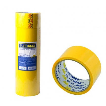 Клейка стрічка пакувальна (Скотч) BUROMAX 7007-08 48мм*35м ЖОВТИЙ (6шт в упаковці)/72, фото 1