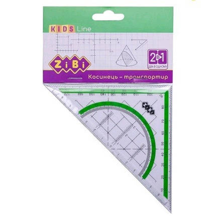 Трикутник 2 в 1 Zibi 5623-15 14см 90°/45° з салатовою смужкою (1/48), фото 1