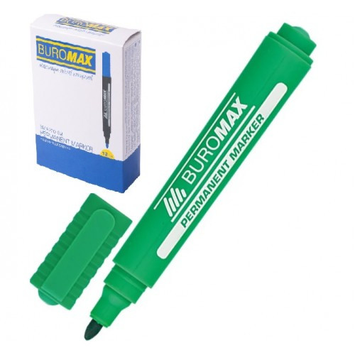 Маркер перманентний BUROMAX 8700-04 водост. 2-4мм зелений (12 штук в упаковці)/144