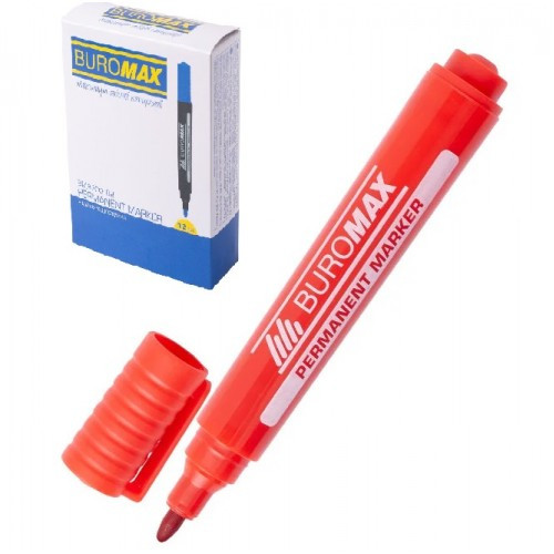 Маркер перманентний BUROMAX 8700-05 водост. 2-4мм червоний (12 штук в упаковці)/144