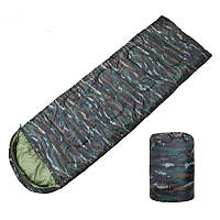Спальный мешок с капюшоном S-FUN камуфляж (спальник) 1,3 кг - вес утеплителя, не собирает влагу (+5/-5 C