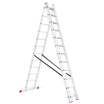 Драбина з алюмінію, 3-х секційна універсальна розкладна, 3x12 сход., 7,89м INTERTOOL LT-0312