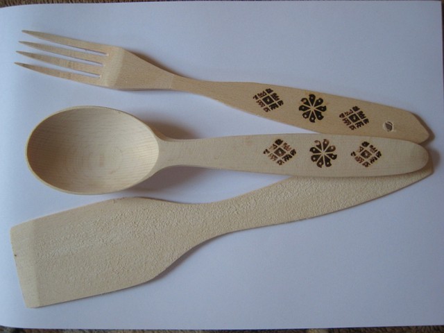 Набір кухонний із дерева (лопатка, виделка, ложка), фото 1