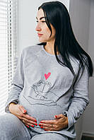Теплая пижама для беременных и кормления (кофта + штаны) "Меланж", серый - 44/46