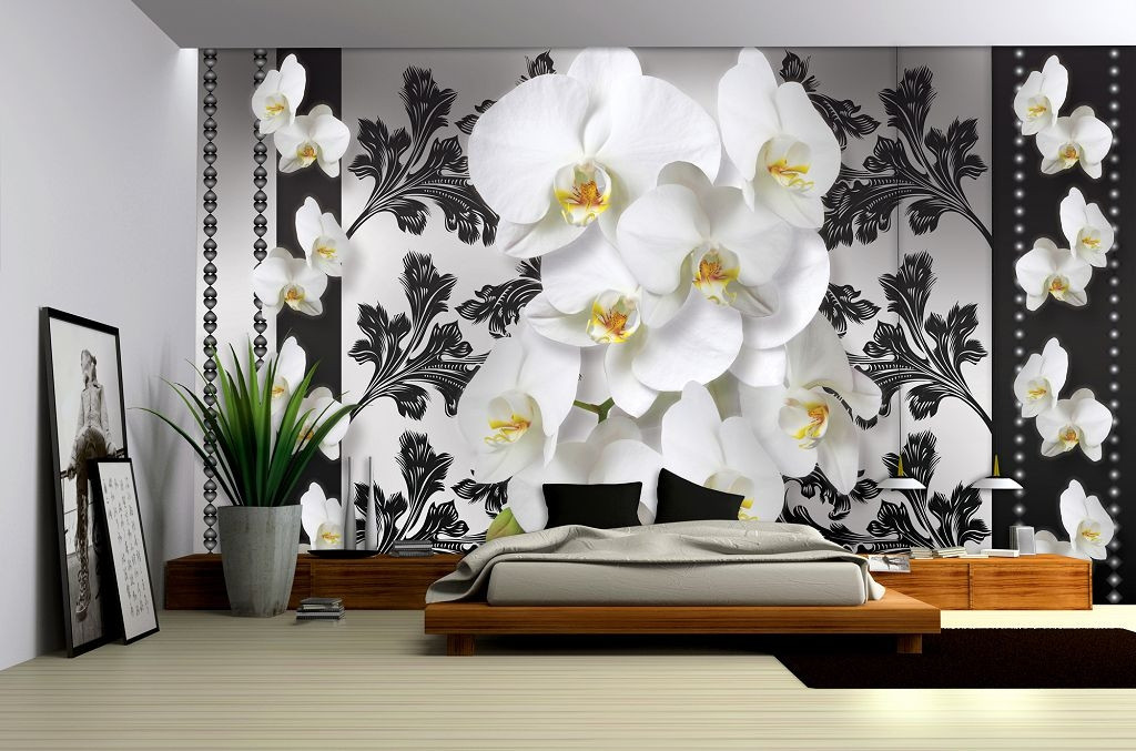 Флізелінові фото шпалери геометричним малюнком квіти 368x254 см Елегантні орхідеї (1286V8)+клей