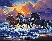Картина по номерам лошадь Табун черных скакунов 40 х 50 см Brushme melmil