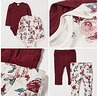 Детский костюм для девочки H&M (боди и штаны) 9/12 месяцев Белый в цветочек, 80
