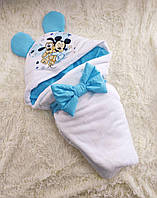 Демисезонный махровый конверт для новорожденных мальчиков, принт Микки Маус