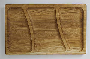 Менажниця дерев’яна з дуба 40×25 см, 3 секції – Еко тарілка для подачі страв, ручна робота, посуд з перегородками для сервірування