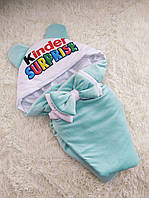 Демисезонный конверт одеяло с принтом Киндер для новорожденных, ментоловый