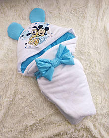 Демісезонний махровий конверт з діснеївським принтом для новонароджених хлопчиків, білий з блакитним