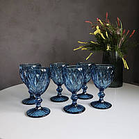 Келихи для вина зі скла 6 шт Glassware 240 мл колір синій