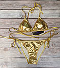 Купальник жіночий трикутник шторочка однотонний Золотий, фото 3