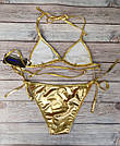 Купальник жіночий трикутник шторочка однотонний Золотий, фото 4