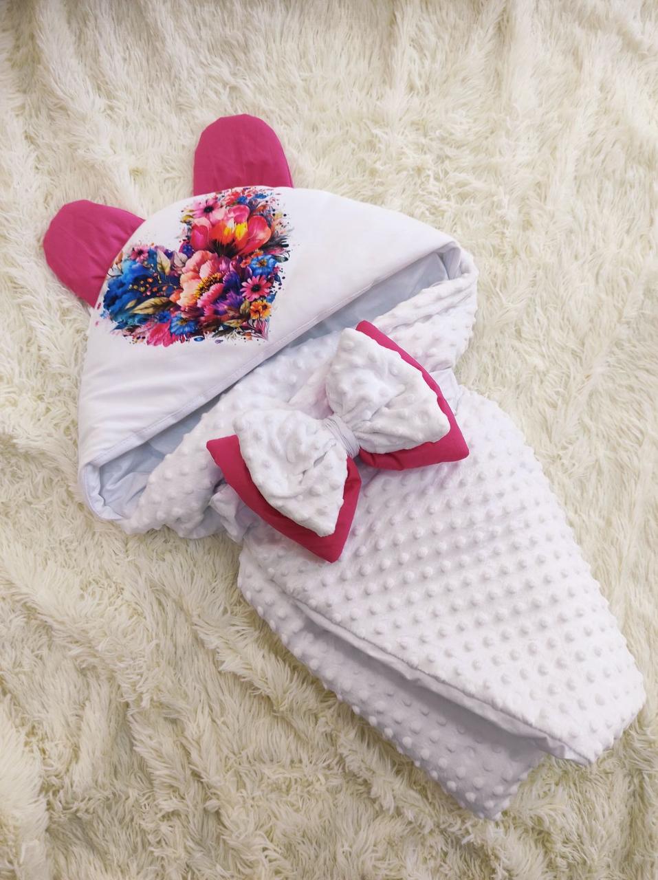 Демісезонний плюшевий конверт з принтом Серце для новонароджених дівчаток, фото 1