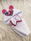 Демісезонний плюшевий конверт + комбінезон для новонароджених дівчаток, принт Серце, фото 4