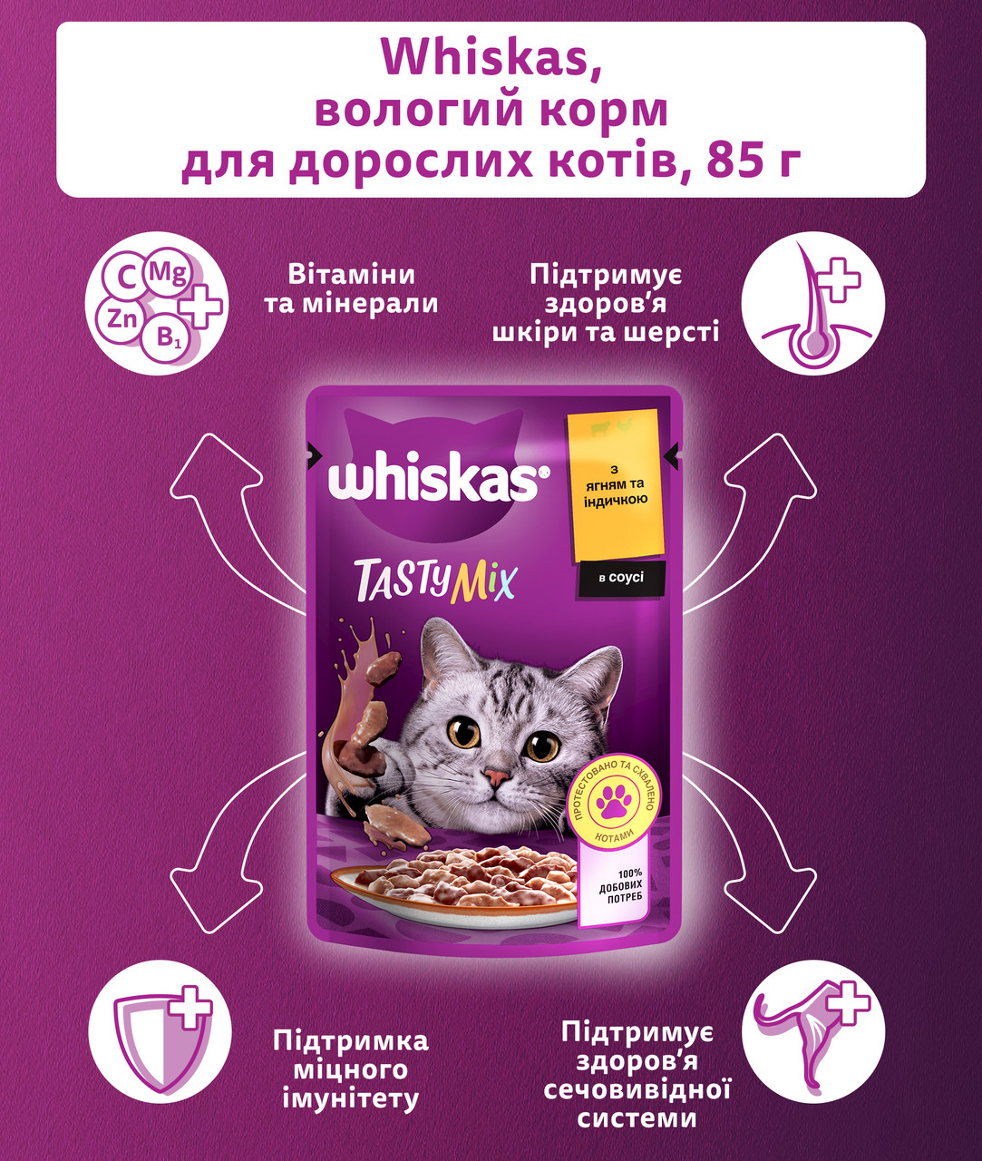 Whiskas Tasty Mix паучі для котів 85г*28шт (ягня і індичка в соусі