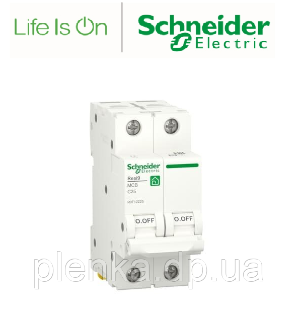 Автоматичний вимикач 2P, 25A, C, 6kA Schneider Electric Resi9, R9F12225