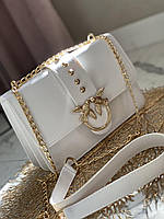 Сумка женская гладкая белая Pinko золотая фурнитура сумочка через плечо