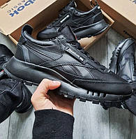 Reebok Classic чорні чоловічі кросівки Рибок Класик шкіра текстиль демісезон