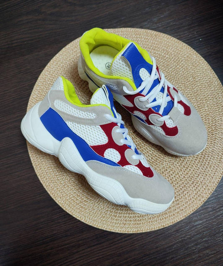 Кроссовки СЕРЫЕ с синим под Yeezy Grey/Blue экозамша с сеточкой женские кеды, фото 1