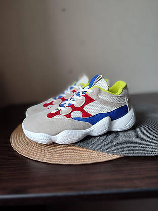 Кроссовки СЕРЫЕ с синим под Yeezy Grey/Blue экозамша с сеточкой женские кеды, фото 5