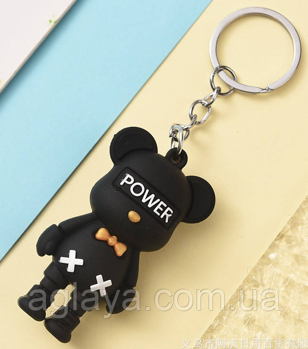 Брелок Bearbrick Power для ключів, на сумку, телефон. 3D брелок Ведмедик чорний