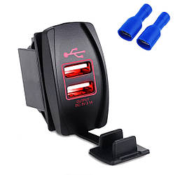 Автомобільна зарядка врізна Гніздо прикур. врізне 2 USB, 3.1А, з індикатором з кришкою 12/24В червоний