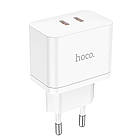 YUF Сетевое зарядное устройство Hoco N29 2 Type-C PD 35W белое, фото 3