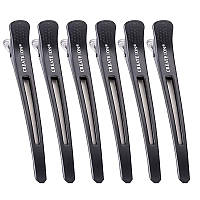 Перукарські кліпси-затискачі для волосся "Качка" плоскі пластик/метал 11 см CREATE ION чорні (6 штук)