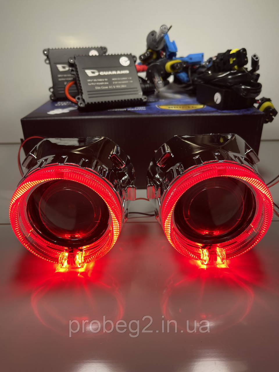 Лінзи Ultra 2.5 12 v з ксеноном 4300 к і червоними ангельськими очками