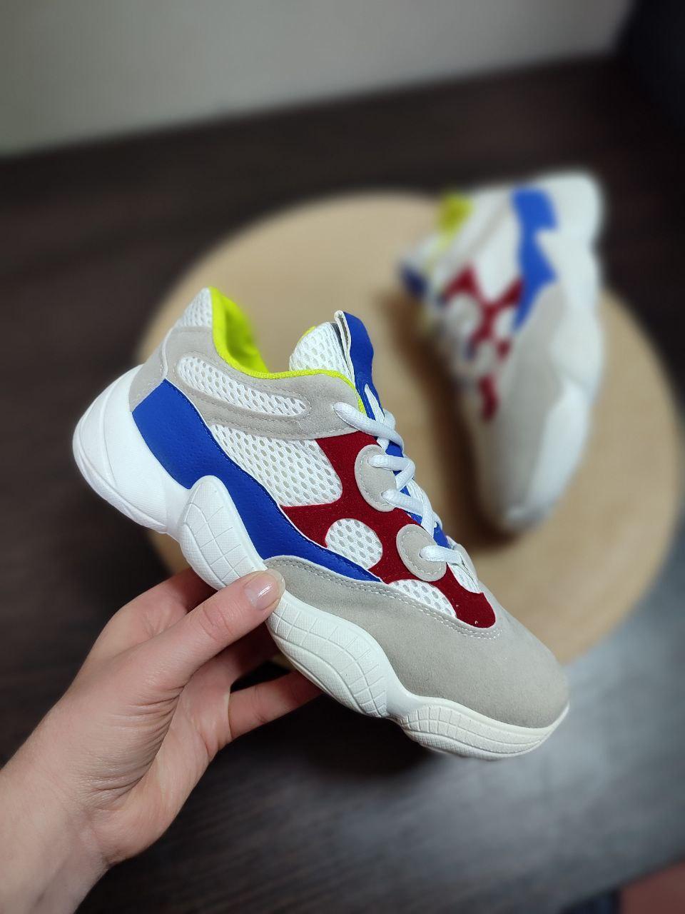 Кроссовки Adidas Yeezy 500 Grey/Blue серые с синим и красным  женские кроссовки адидас изи 500