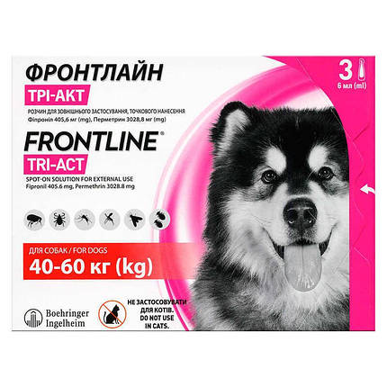 Краплі на холку Boehringer Ingelheim (Merial) Frontline Tri-Act XL для собак 40-60 кг (піпетки 3*6 мл), фото 1
