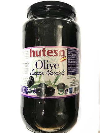 Оливки (маслини) великі чорні без кісточок Hutesa, банка 900 г, Іспанія, у маринаді, фото 2