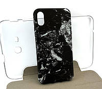Чехол на iPhone X, iPhone XS накладка Marble Soft Touch бампер черный