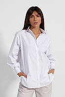 Хлопковая женская свободная белая рубашка со спущенными рукавами классического кроя 42, 44, 46, 48