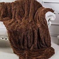 Хутряне покривало Травичка / Півторне покривало з довгим ворсом коричневе 160х210