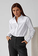 Біла жіноча бавовняна блуза-сорочка з планочкою та манжетами 42-48
