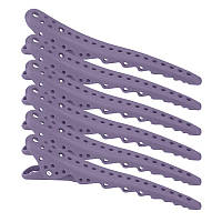 Парикмахерские клипсы-зажимы для волос акула пластиковые фиолетовые (6 штук)