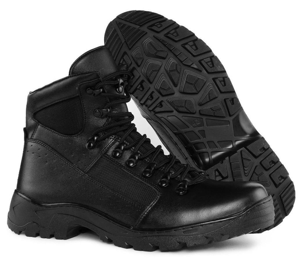 Демисезонные мужские кожаные берцы "BUR", Тактические черные ботинки для армии, полиции, ВСУ и МЧС - фото 1 - id-p1781121103
