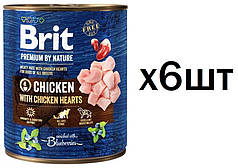 Упаковка 6 шт*800 г консервів для собак Brit Premium by Nature Chicken with Hearts (курка з курячим серцем)