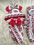Демісезонний конверт + комбінезон з принтом Вишиванка для новонароджених дівчаток, фото 2