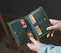 Кожаное портмоне для прав, водительских документов и паспорта. Документница из кожи зеленая