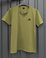 Мужская футболка Adidas цвета хаки хлопковая летняя , Стильная футболка Адидас хаки спортивная однотонная