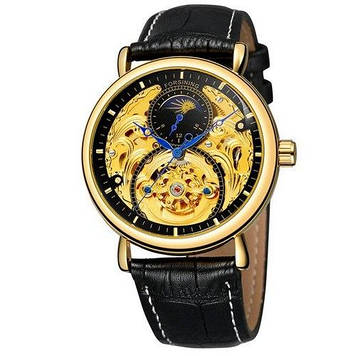 Чоловічий механічний годинник з автопідзаводом з ремінцем Forsining, чоловічий круглий наручний годинник класичний